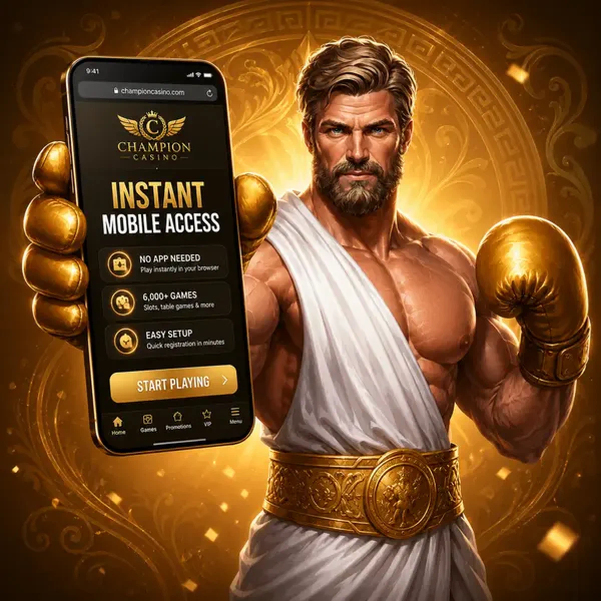 VIP-speler toont Savaspin mobiele app-toegang met gouden smartphone-display